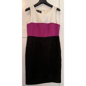 Black Label by Evan Picone White, Purple & Black Sleeveless Sheath Dress Size 6